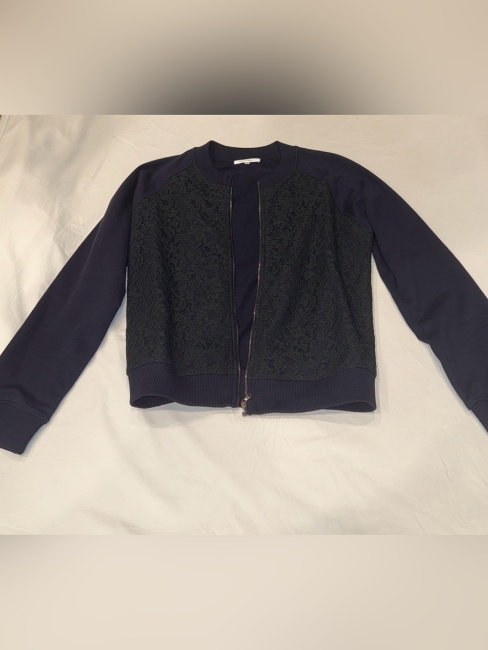 Carven Navy Lace-Front Bomber Jacket